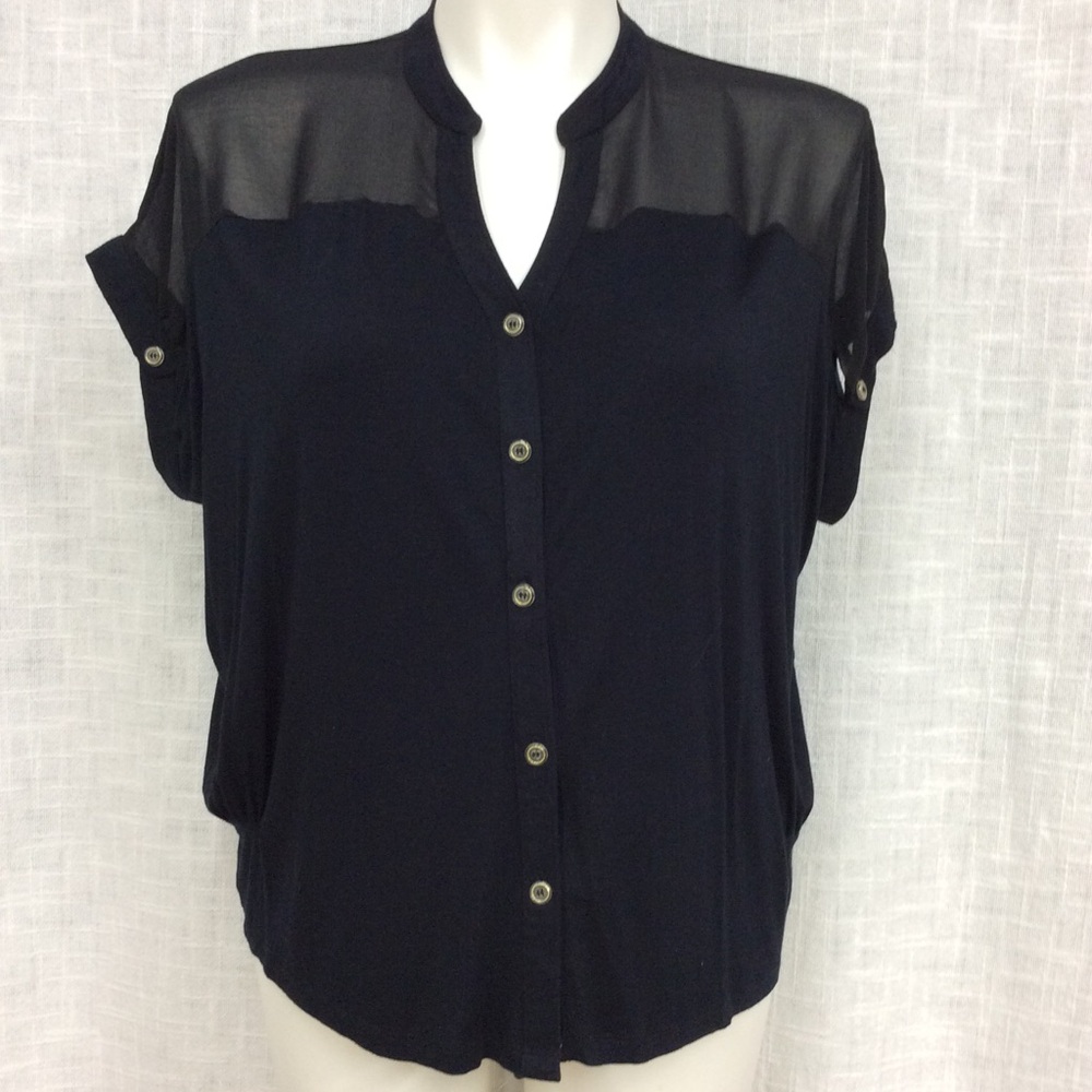 Ana Petite XL Black Button Up Soft and Sheer Top